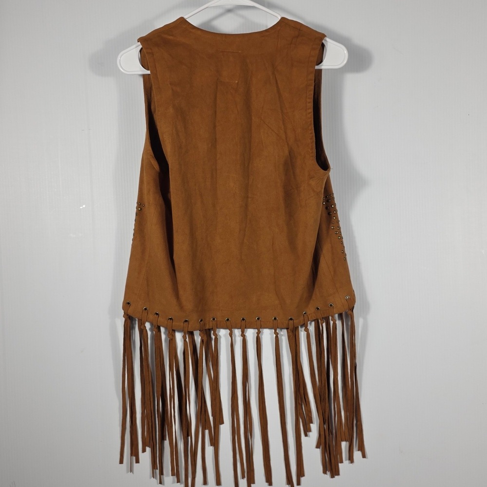 Fornia Womens Studded Fringe Faux Suede Vest Cognac Brown Western Boho Large NWT - Picture 4 of 8